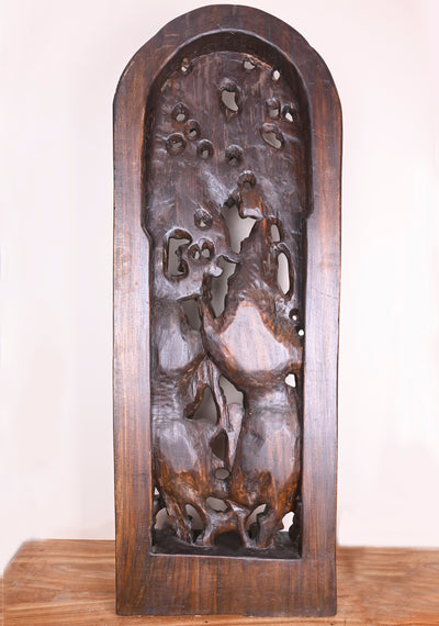 Polished Wooden Radha Love Krishna Playing With Bansuri Flute Wooden Jali Work 48"