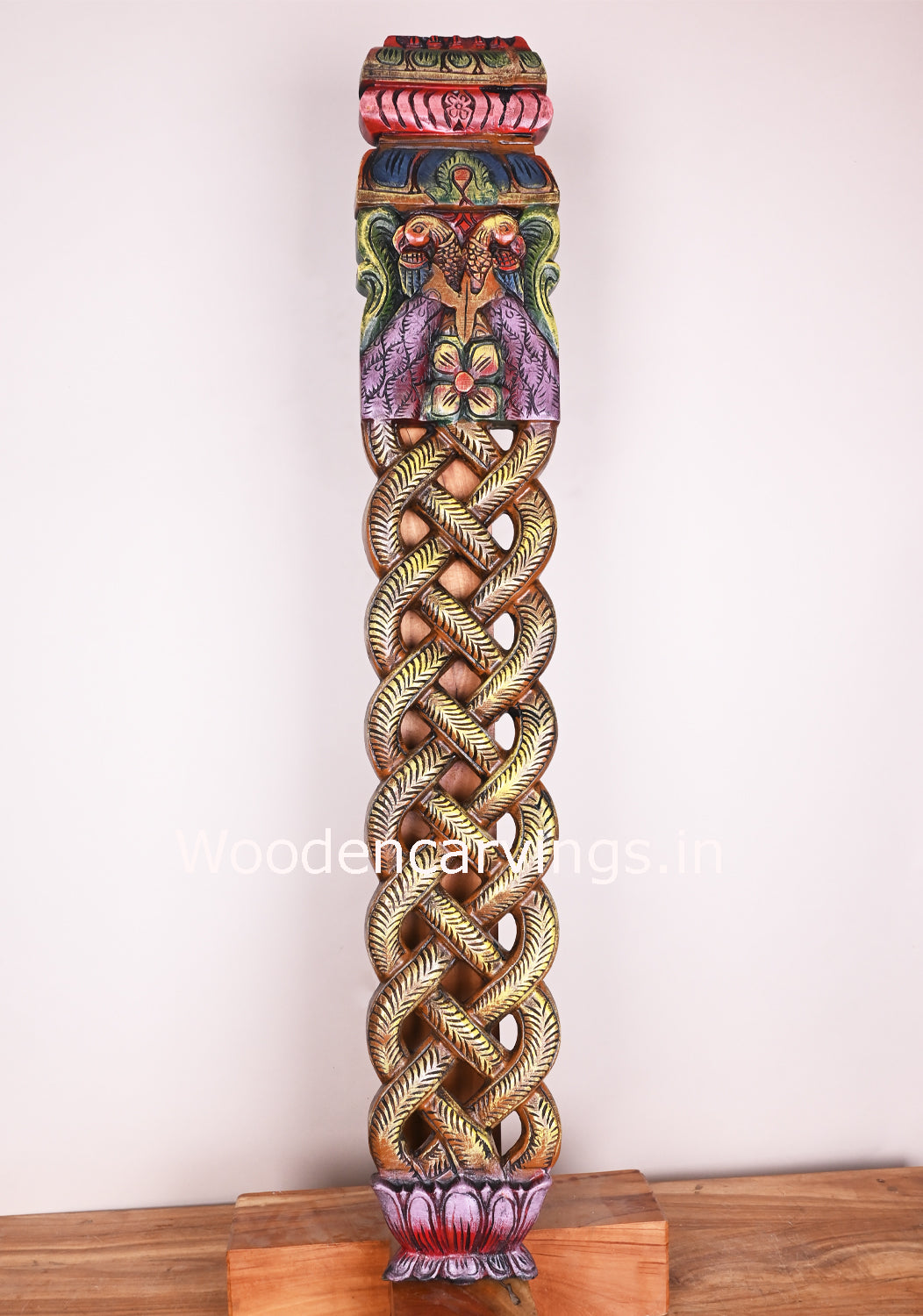 Multicoloured Wooden Peacock Snake Design Panel 42"