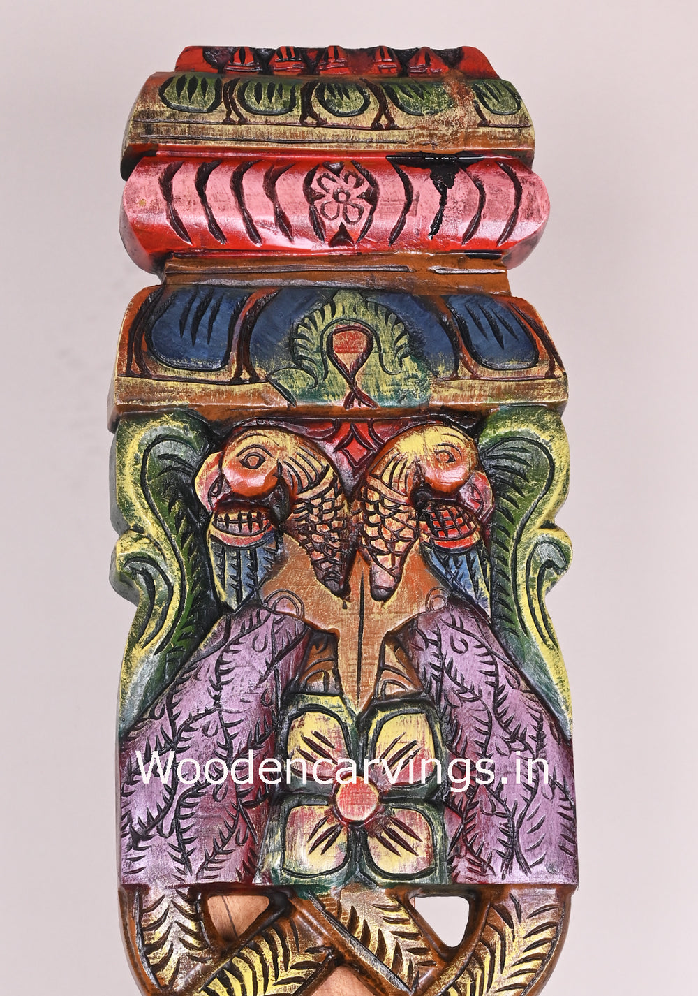Multicoloured Wooden Peacock Snake Design Panel 42"