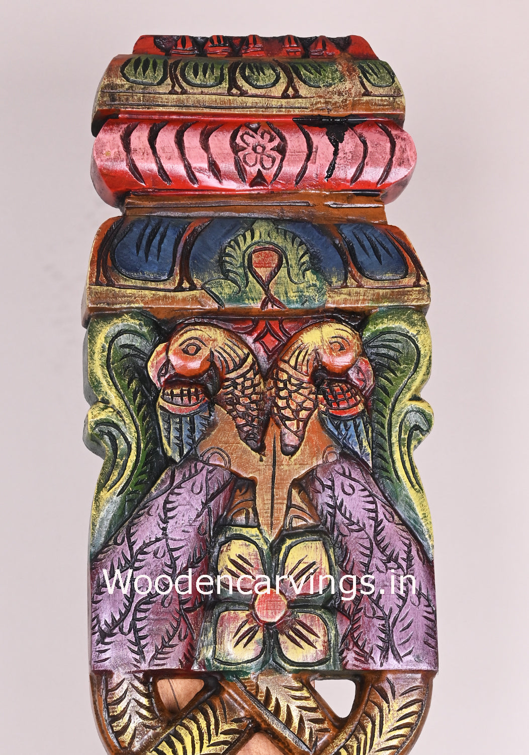 Multicoloured Wooden Peacock Snake Design Panel 42"