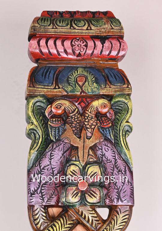 Multicoloured Wooden Peacock Snake Design Panel 42"