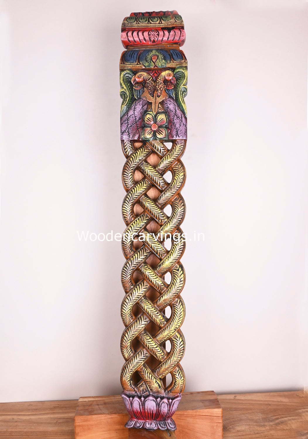 Multicoloured Wooden Peacock Snake Design Panel 42"