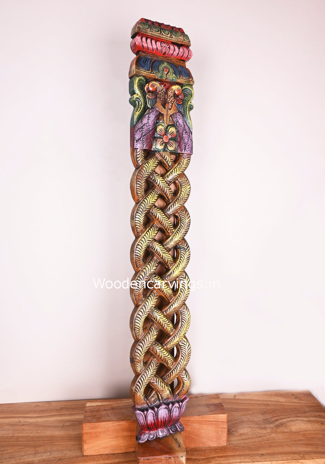 Multicoloured Wooden Peacock Snake Design Panel 42"