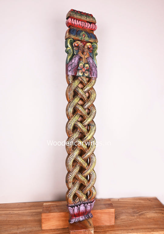 Multicoloured Wooden Peacock Snake Design Panel 42"