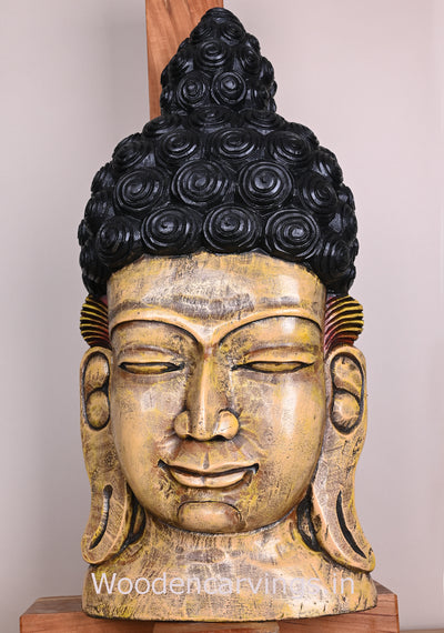 Wooden Coloured Lord Buddha Hooks Fixed Wooden Mask For Your Home Entrances Wall Mount 25"