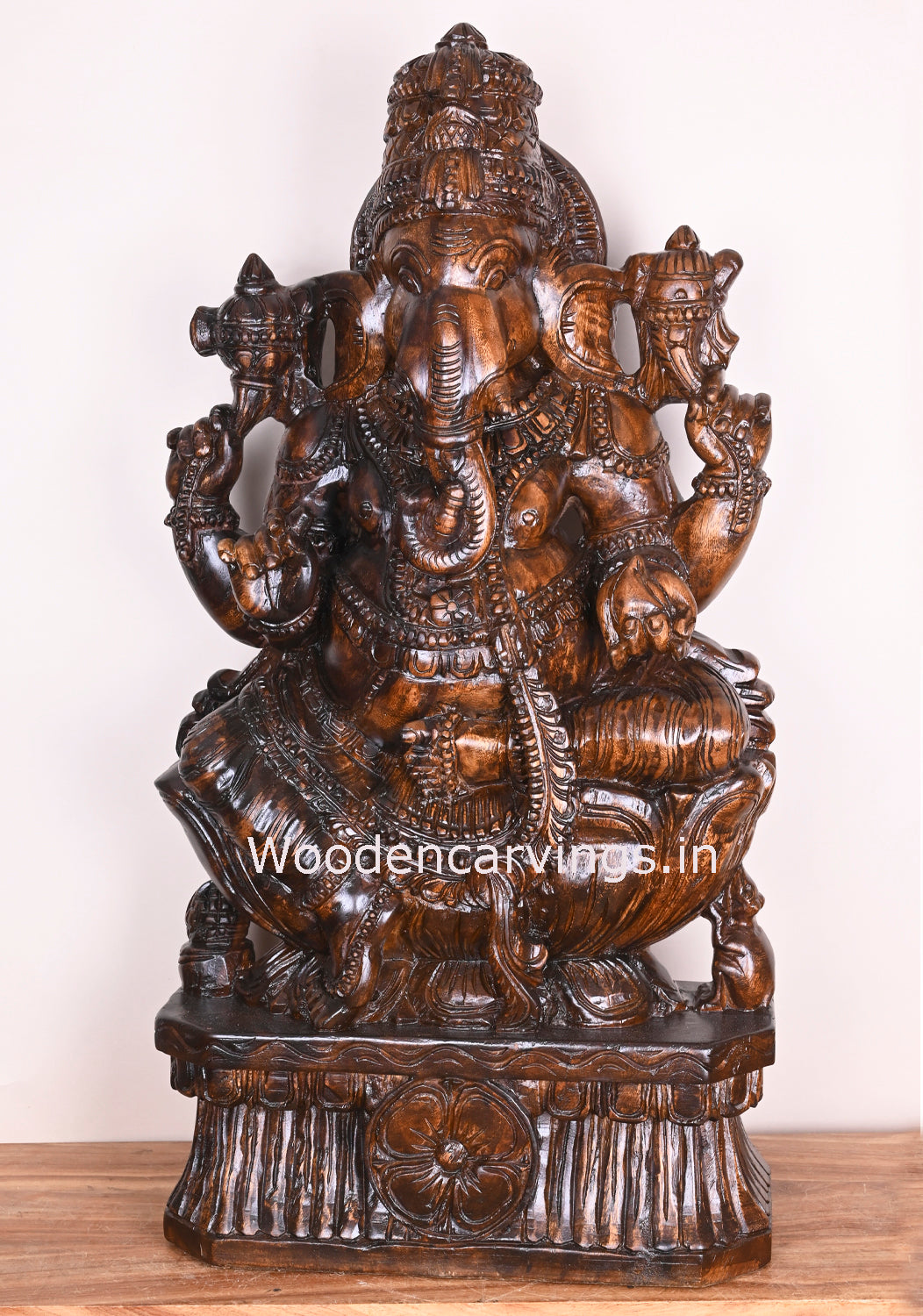Wooden Kalasa Ganesha Polished Sculpture For Your Beautiful Home Showpiece Sculpture 36"