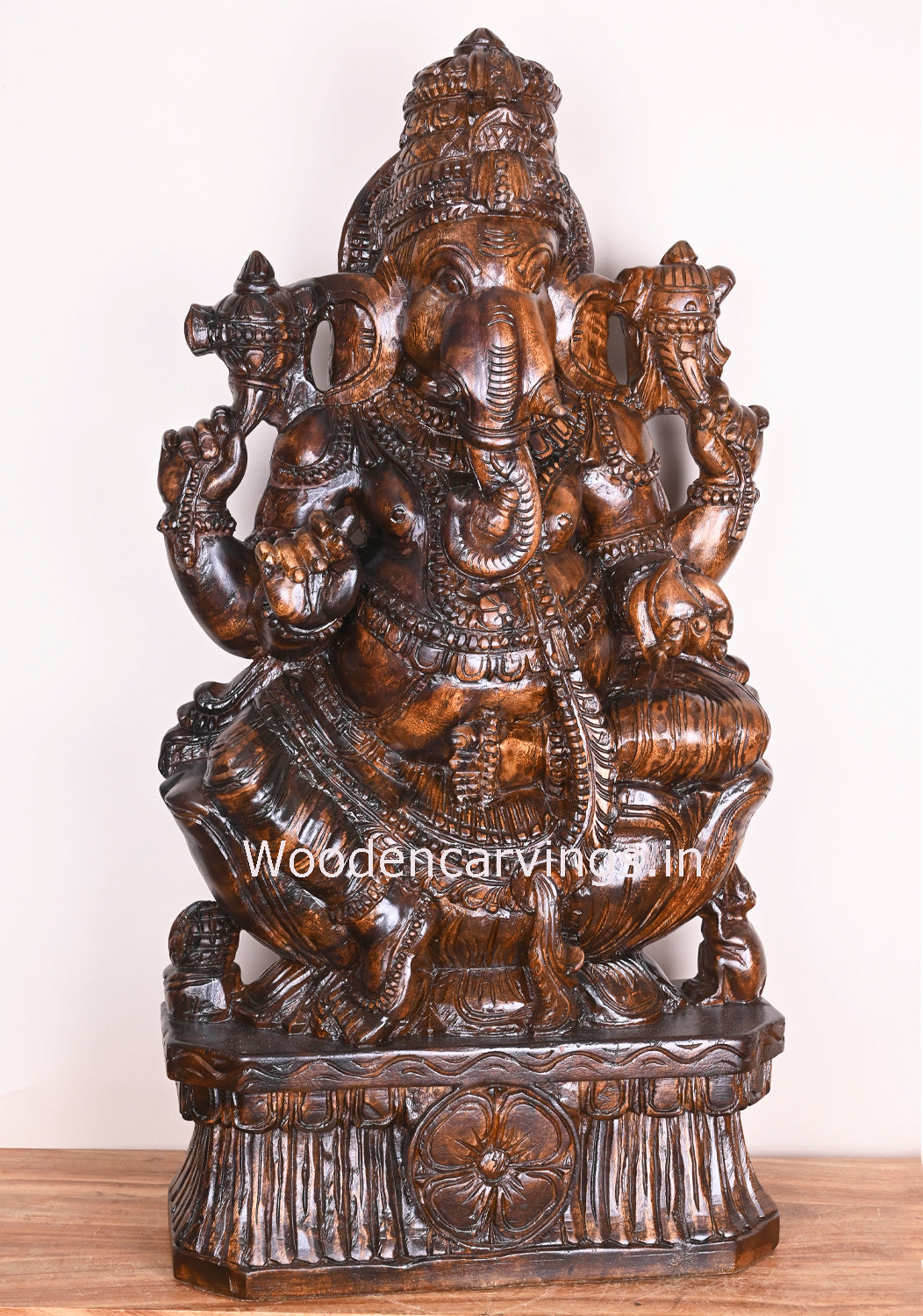 Wooden Kalasa Ganesha Polished Sculpture For Your Beautiful Home Showpiece Sculpture 36"