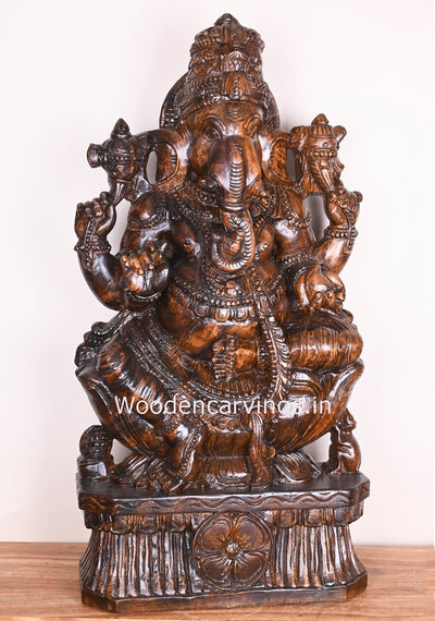 Wooden Kalasa Ganesha Polished Sculpture For Your Beautiful Home Showpiece Sculpture 36"
