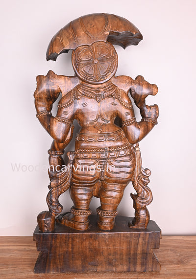 Umbrella Maha Ganapathi Standing on Base and Holding Kamandalam in His Hand Polished Sculpture 38"