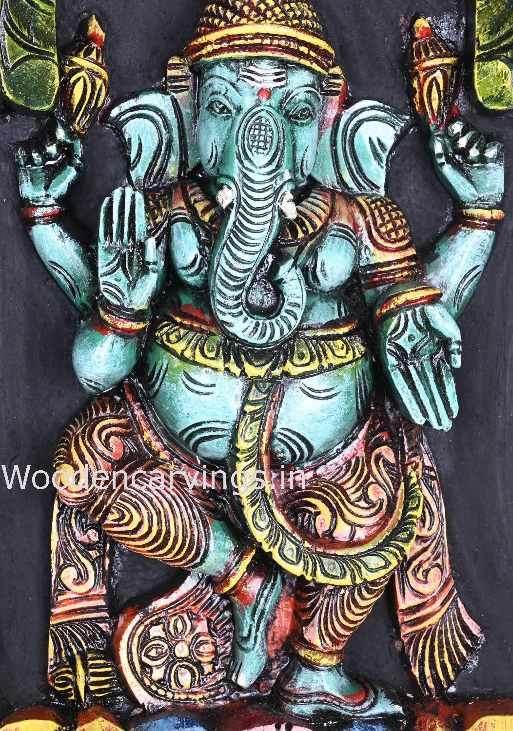 Wooden Vertical Asta Ganesha Multicoloured Entrance Decor Hooks Fixed Beautiful Wall Panel 78"