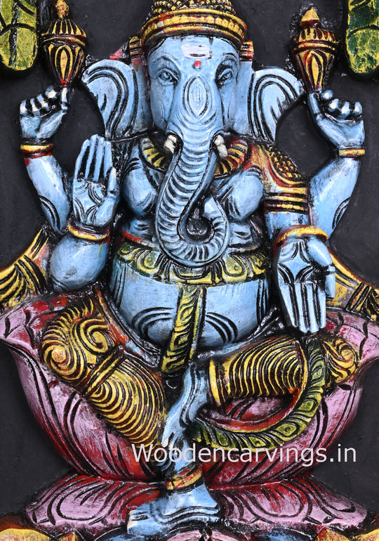 Wooden Asta Ganesha Multicoloured  Wall Panel 78"