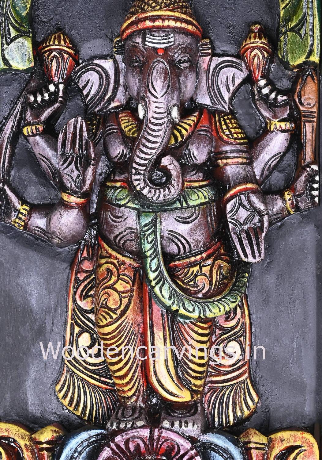 Wooden Asta Ganesha Multicoloured  Wall Panel 78"