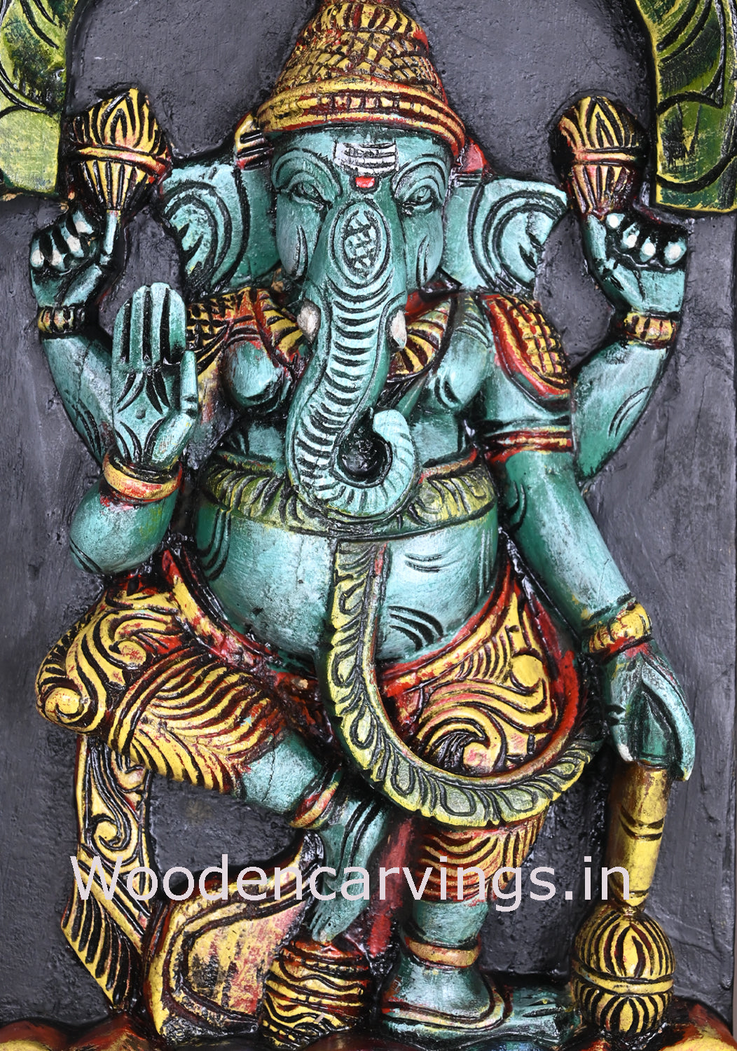 Wooden Vertical Asta Ganesha Multicoloured Entrance Decor Hooks Fixed Beautiful Wall Panel 78"