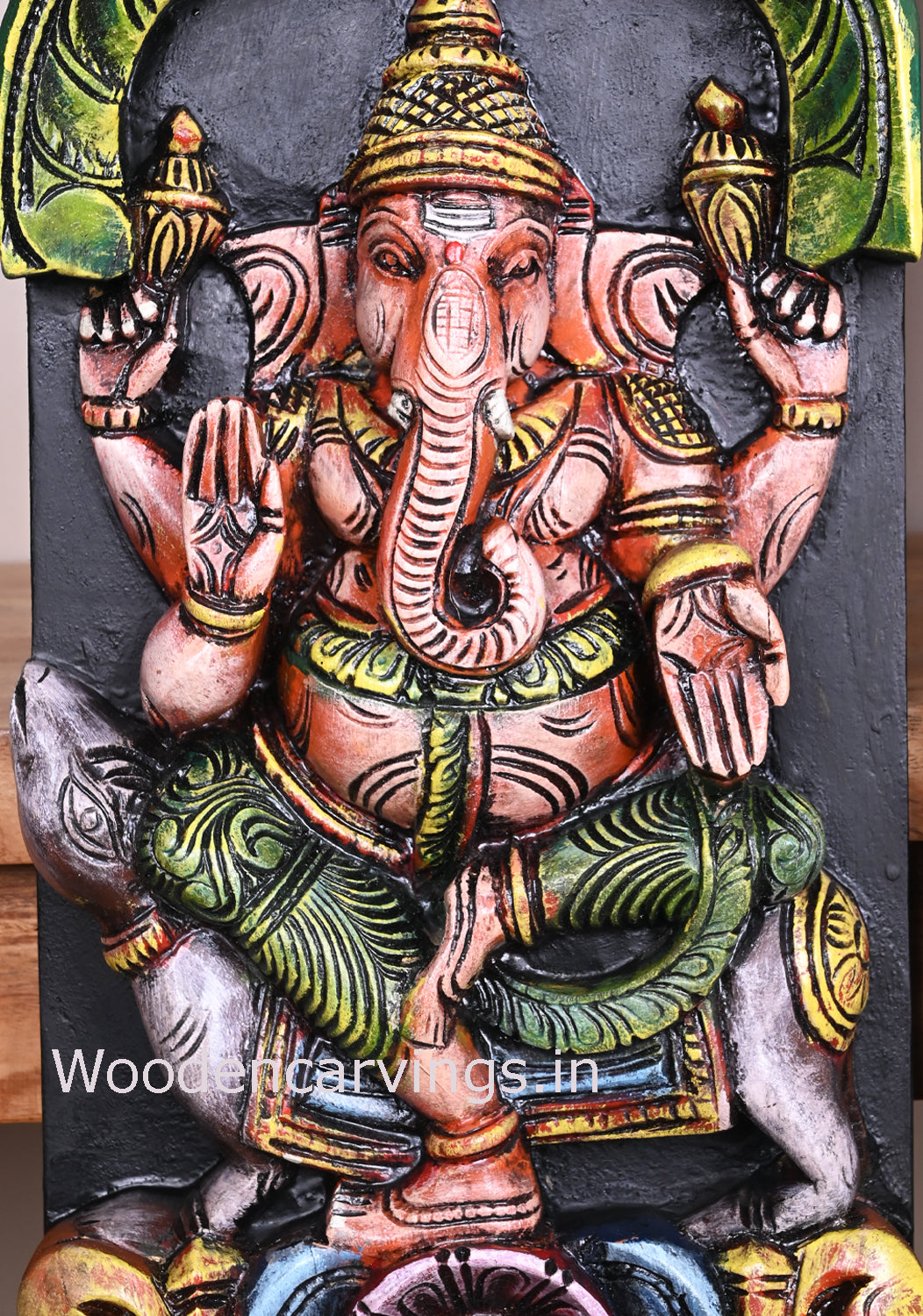 Wooden Vertical Asta Ganesha Multicoloured Entrance Decor Hooks Fixed Beautiful Wall Panel 78"