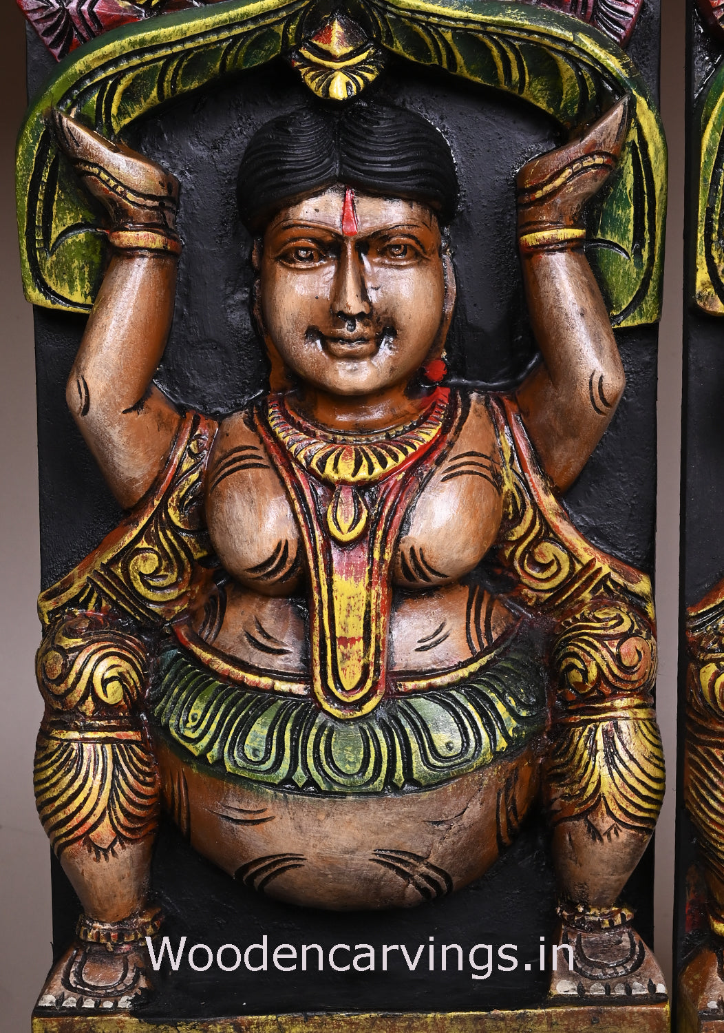 Wooden Vertical Asta Ganesha Multicoloured Entrance Decor Hooks Fixed Beautiful Wall Panel 78"