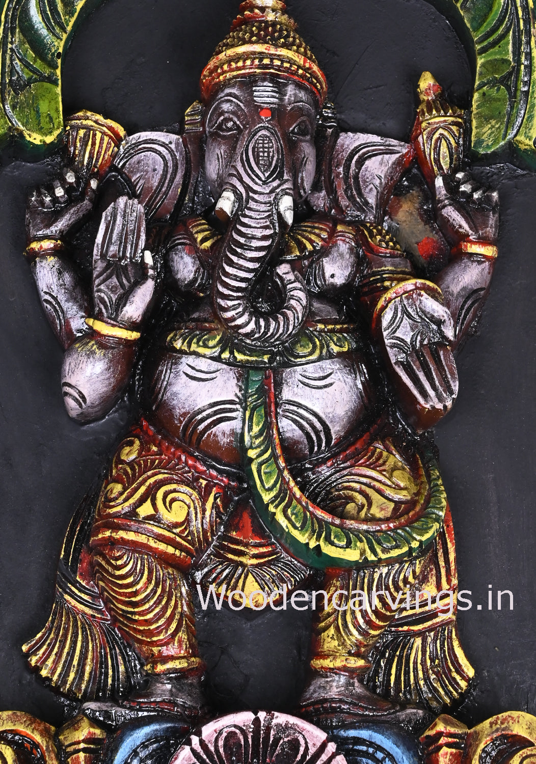Wooden Asta Ganesha Multicoloured  Wall Panel 78"