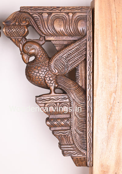 Standing Beautiful Paired Parrots on Base With Bodhil Type Art Work Handmade Wooden Wall Brackets 18"