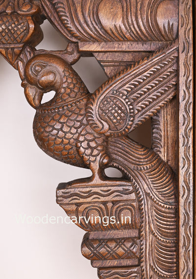 Standing Beautiful Paired Parrots on Base With Bodhil Type Art Work Handmade Wooden Wall Brackets 18"