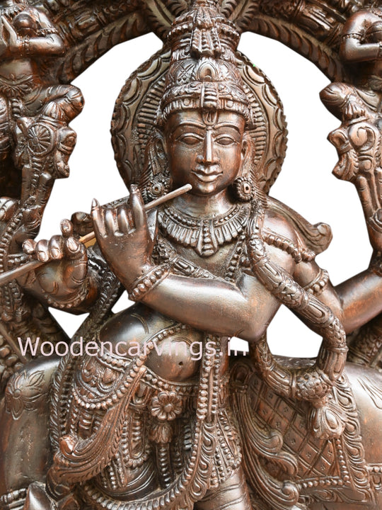 Shri Krishna Playing With Flute Arch Wooden 49"