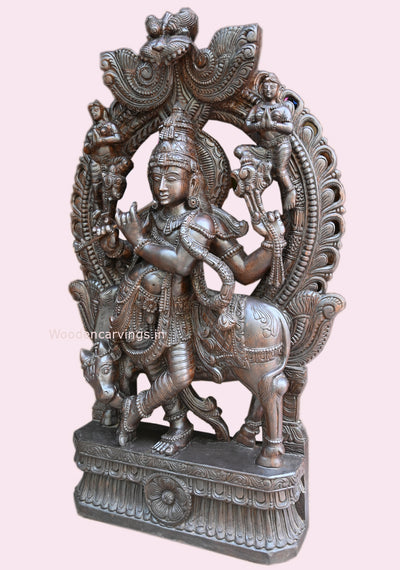 Standing Shri Krishna Playing With Flute Arch Wooden Polished Fine Finishing Showpiece Sculpture 49"