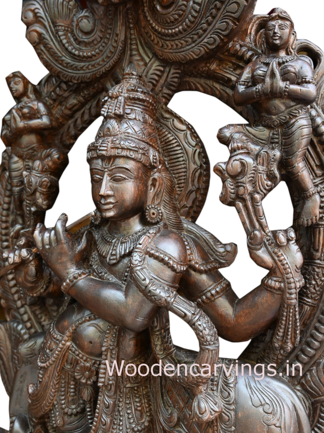 Shri Krishna Playing With Flute Arch Wooden 49"
