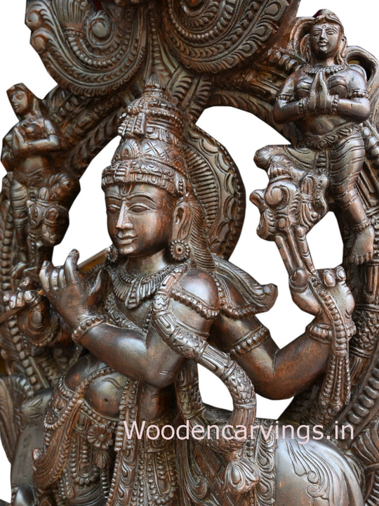 Shri Krishna Playing With Flute Arch Wooden 49"