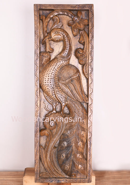 Standing Preety Vertical Peacock on Tree Wooden Floral Deesign Entrance Decor Wall Panel 36"