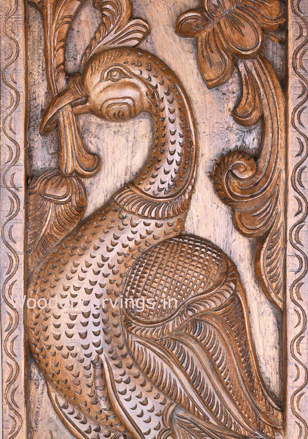 Standing Preety Vertical Peacock on Tree Wooden Floral Deesign Entrance Decor Wall Panel 36"