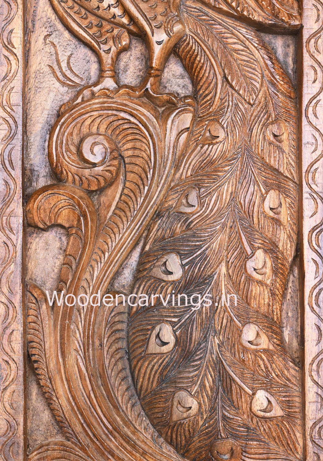 Standing Preety Vertical Peacock on Tree Wooden Floral Deesign Entrance Decor Wall Panel 36"