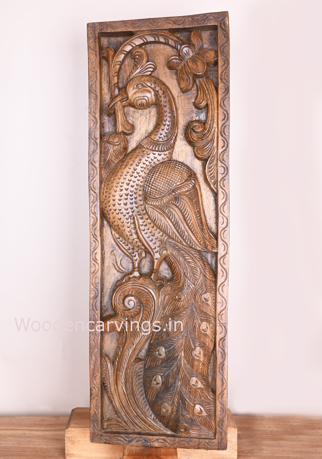 Standing Preety Vertical Peacock on Tree Wooden Floral Deesign Entrance Decor Wall Panel 36"