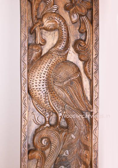 Standing Preety Vertical Peacock on Tree Wooden Floral Deesign Entrance Decor Wall Panel 36"