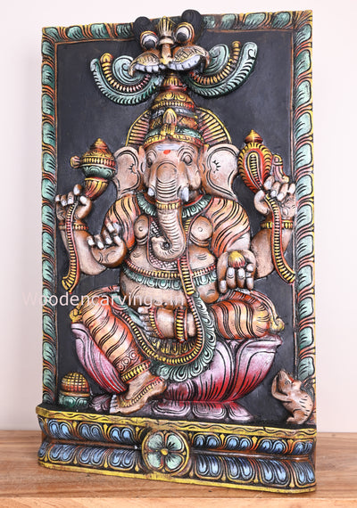 Square Ganesha For Pooja Room and Entrance Decoration Hooks Fixed Multicolour Wall Mount 30"