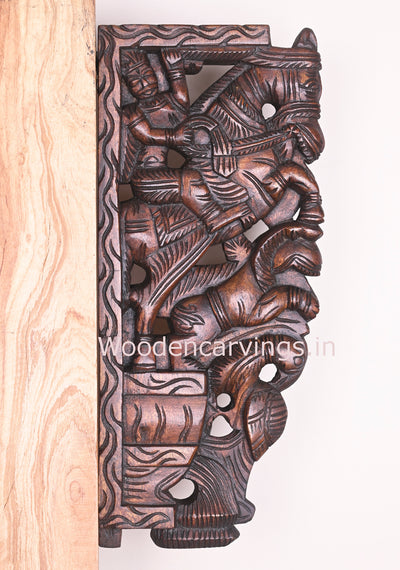 Wooden Man Riding on Horse With Lion and Parrot Home Decor Hooks Fixed Wall Bracket 19"