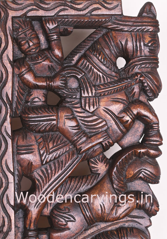 Wooden Man Riding on Horse With Lion and Parrot Home Decor Hooks Fixed Wall Bracket 19"