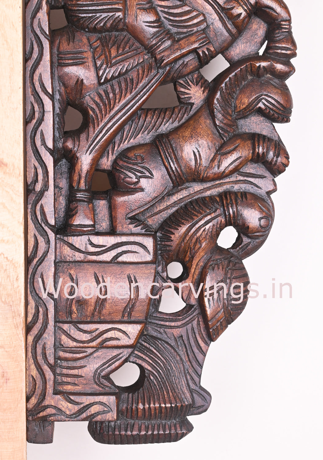 Wooden Man Riding on Horse With Lion and Parrot Home Decor Hooks Fixed Wall Bracket 19"