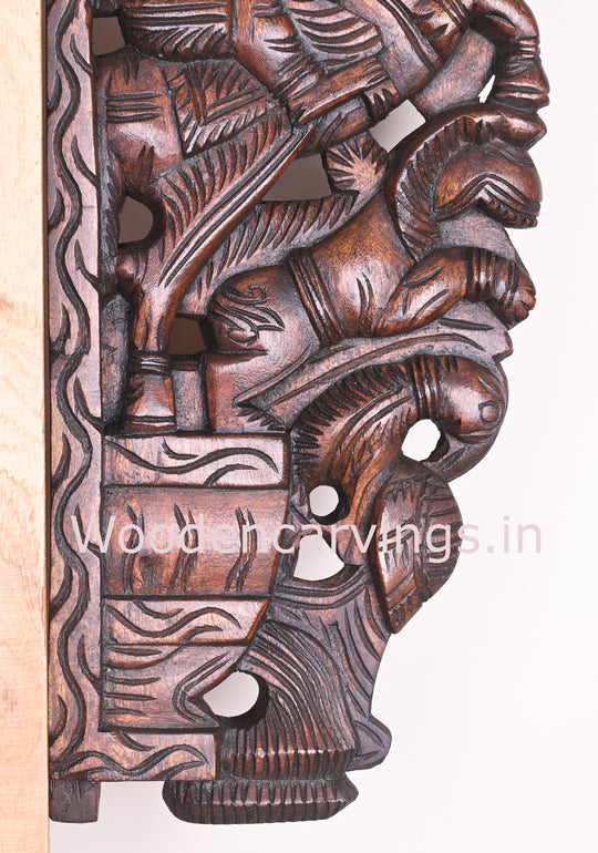Wooden Man Riding on Horse With Lion and Parrot Home Decor Hooks Fixed Wall Bracket 19"