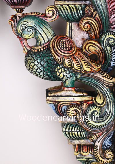 Aquatic Bird Hamsa (Annapakshi) Colourfully Standing on Base Wooden Handmade Wall Brackets 24"