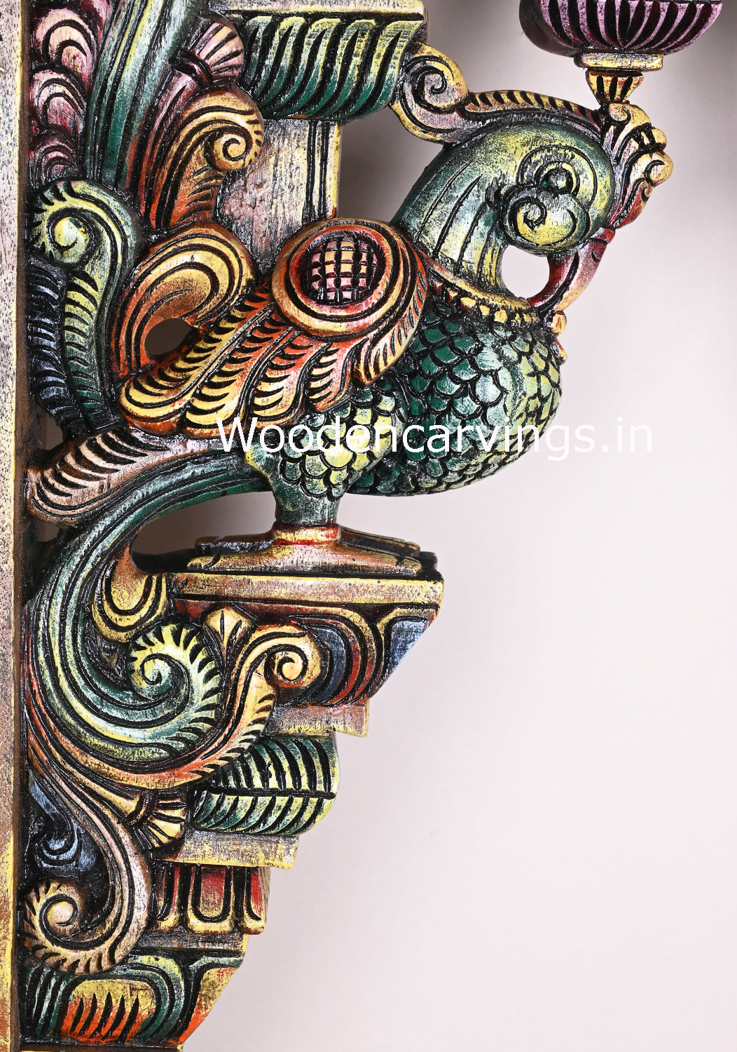 Aquatic Bird Hamsa (Annapakshi) Colourfully Standing on Base Wooden Handmade Wall Brackets 24"