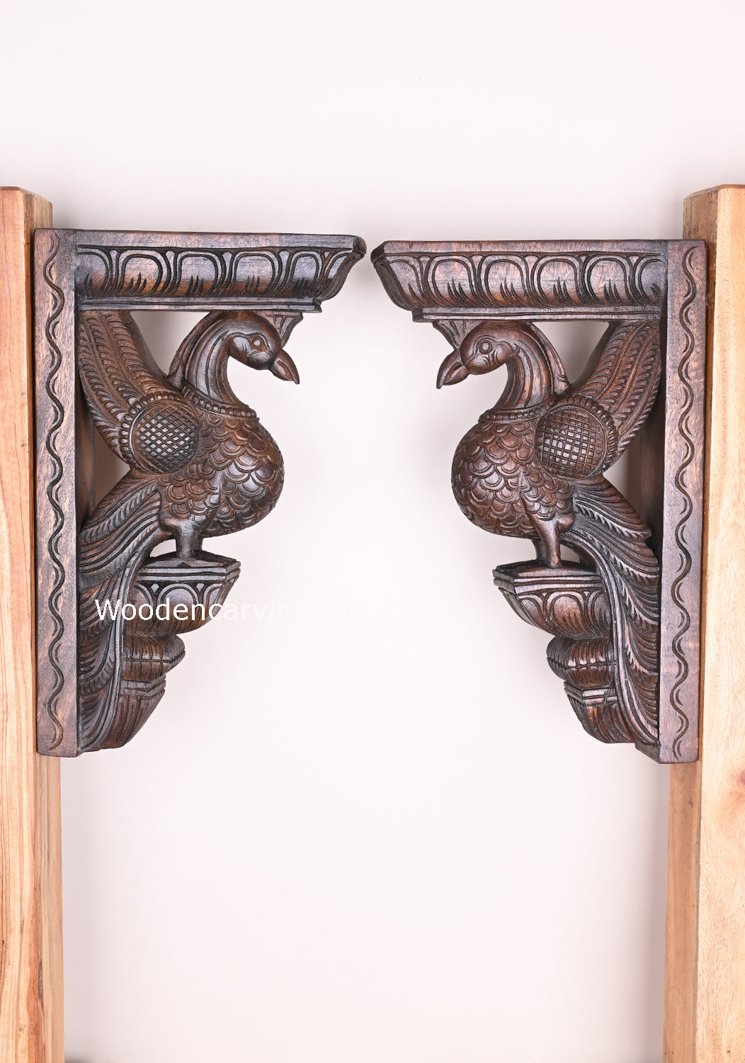 Unique Standing Parrots Ready to Fly on Sky Wooden Handmade Paired Wall Brackets 17"
