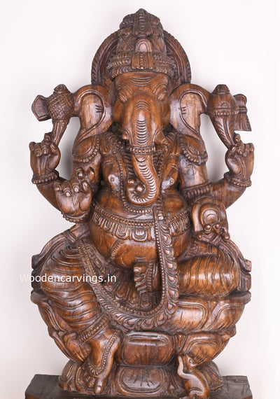 Double Petal Lotus Shri Ganesha Holding Mango Home Decor Fine Finishing Sculpture 37"
