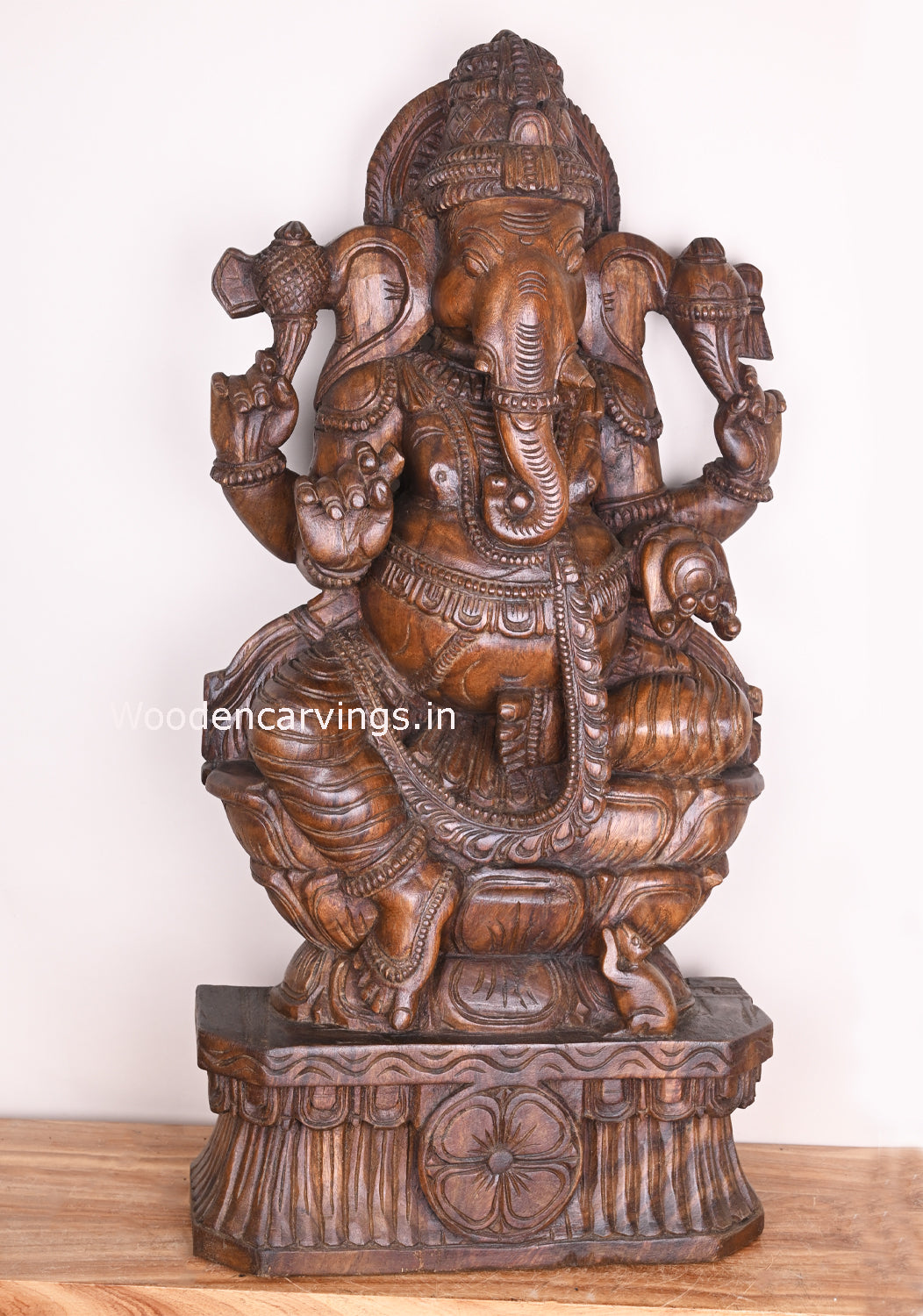 Double Petal Lotus Shri Ganesha Holding Mango Home Decor Fine Finishing Sculpture 37"