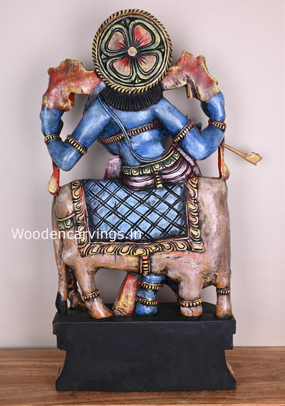 Blueish Beauty Govindha Krishna Standing With Cow and Playing Flute Handmade Sculpture 37"
