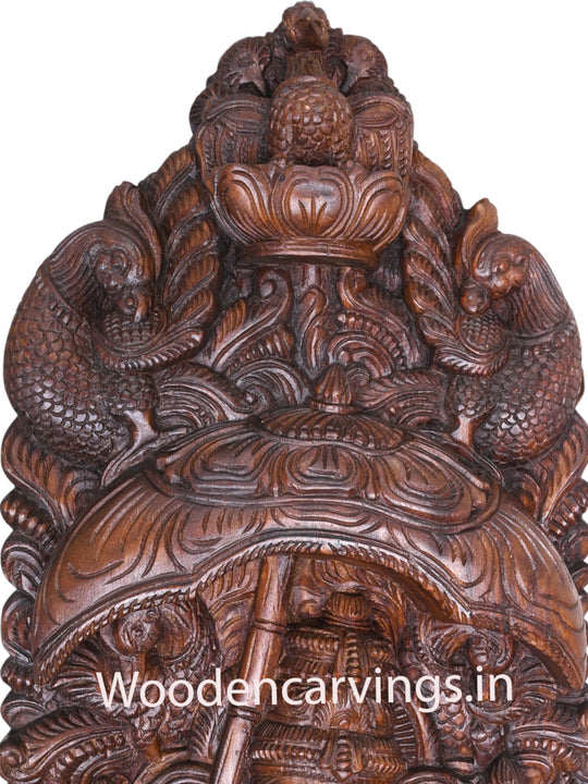 Standing Murthi Ganesha on Double Petal Lotus Holding Umbrella and Kamandalam Peacock Designed Jali Work 60"
