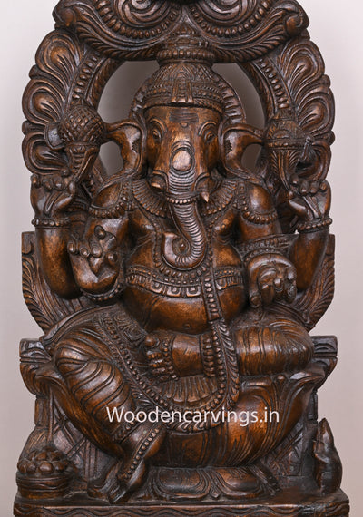 Artistry Work of Arch Ganapathi on Petal Lotus Wooden Handmade Fine Finishing Sculpture 24"