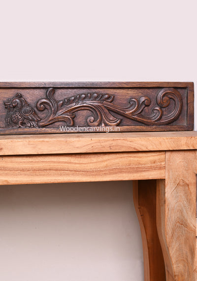 Hamsa Bird Designed Thirunamam With Chanku and Chakra Horizontal Wooden Wax Brown Panel 50"