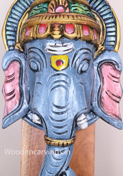 Gorgeous Grey Colour Wooden Handmade Ganapathi Decor For Your Beautiful Home Wooden Wall Mount 13"