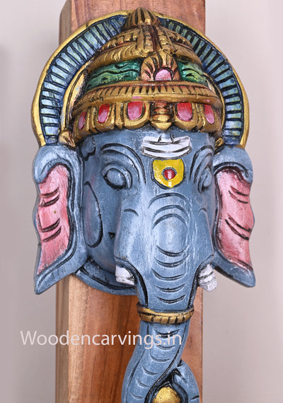 Gorgeous Grey Colour Wooden Handmade Ganapathi Decor For Your Beautiful Home Wooden Wall Mount 13"