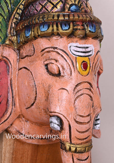 Orange Attractive Ganapathy Wall Decor Wooden Hooks Fixed Handmade Vaagai Wood Wall Mount 13"