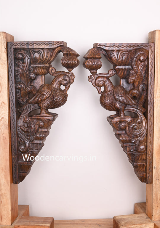 Wooden Hamsa Annapakshi Handmade Wooden Hooks Fixed Detaily Carved Wax Brown Wall Brackets 24"