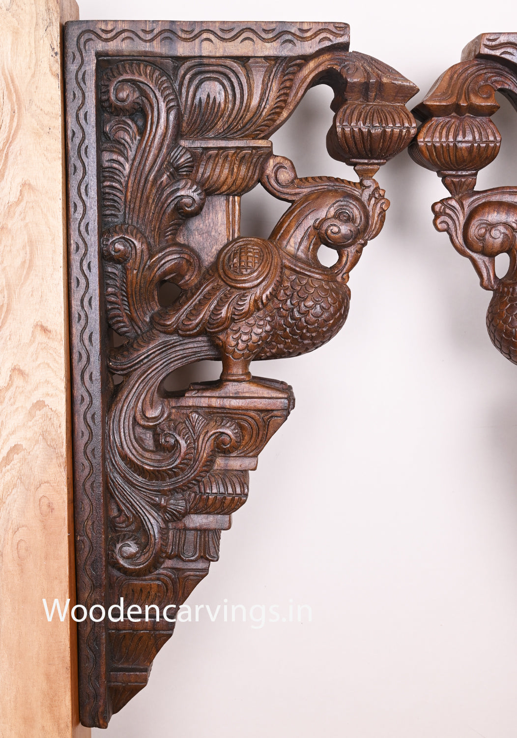 Wooden Hamsa Annapakshi Handmade Wooden Hooks Fixed Detaily Carved Wax Brown Wall Brackets 24"